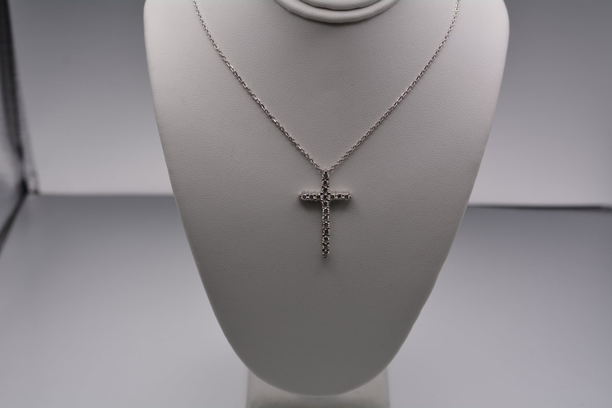 14KT White Gold Diamond Cross Necklace