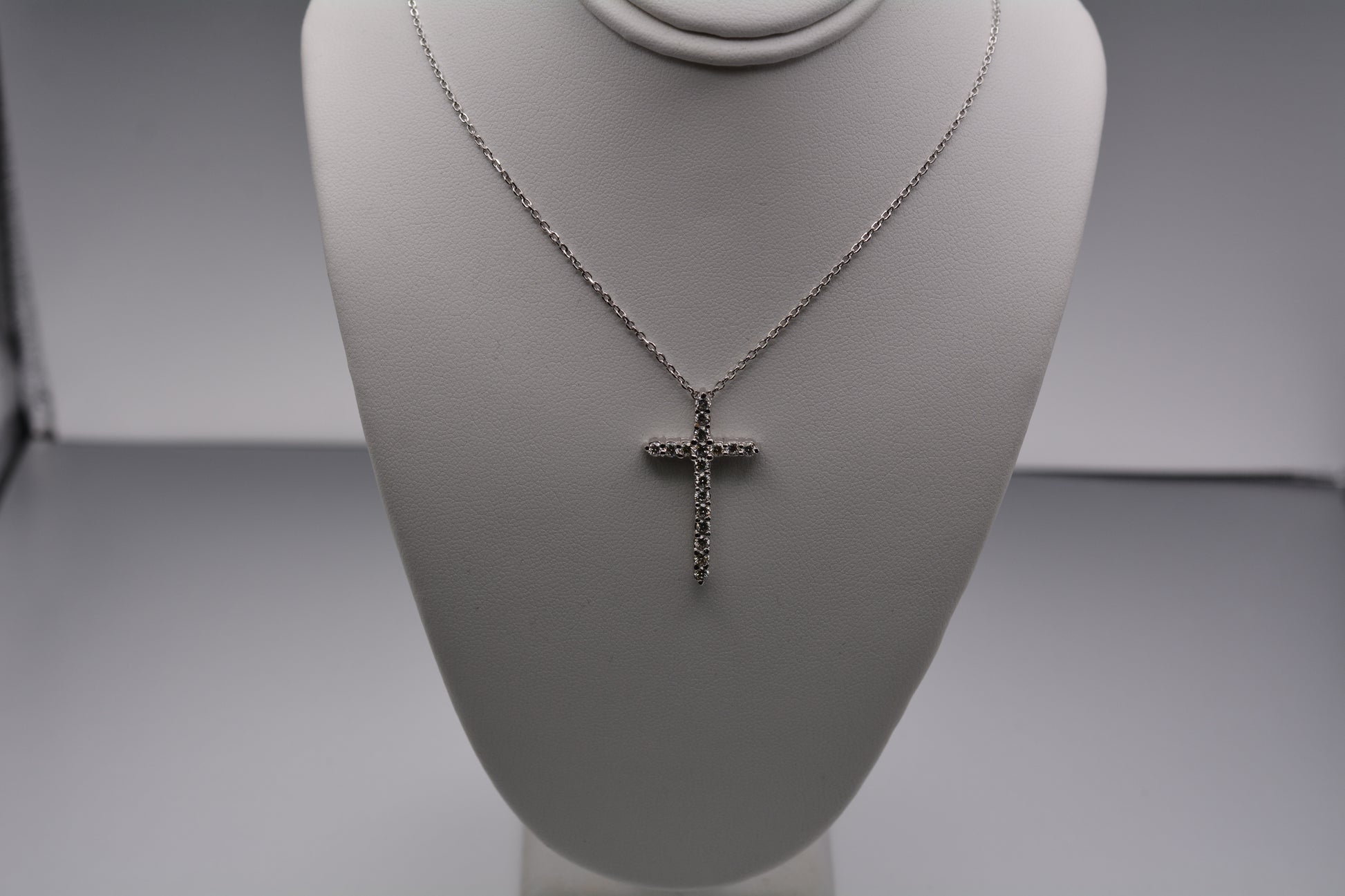 14KT White Gold Diamond Cross Necklace