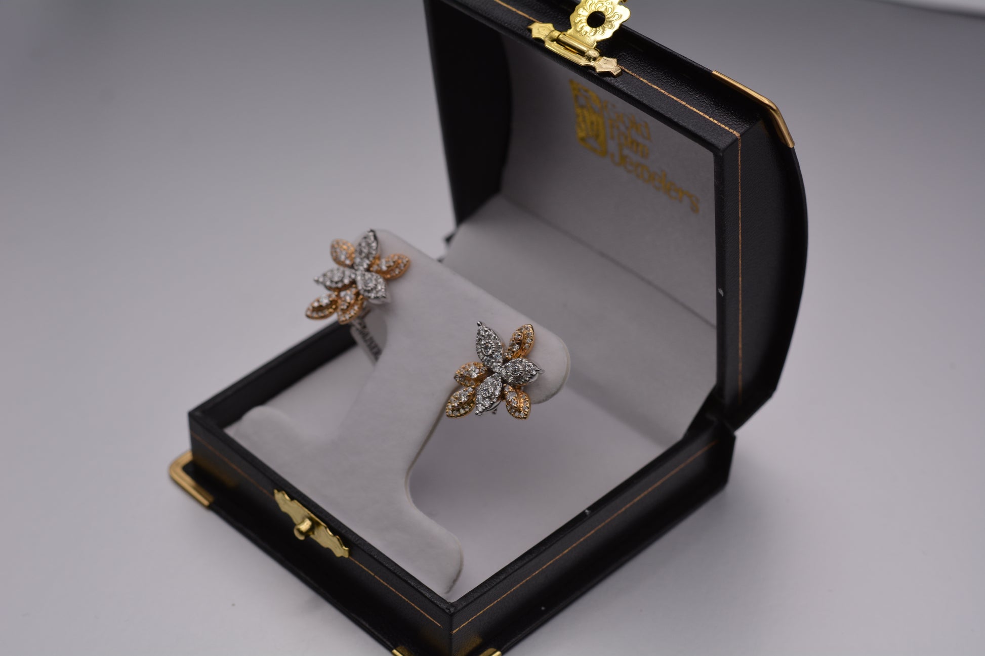 14KT Two Toned Diamond Flower Earrings