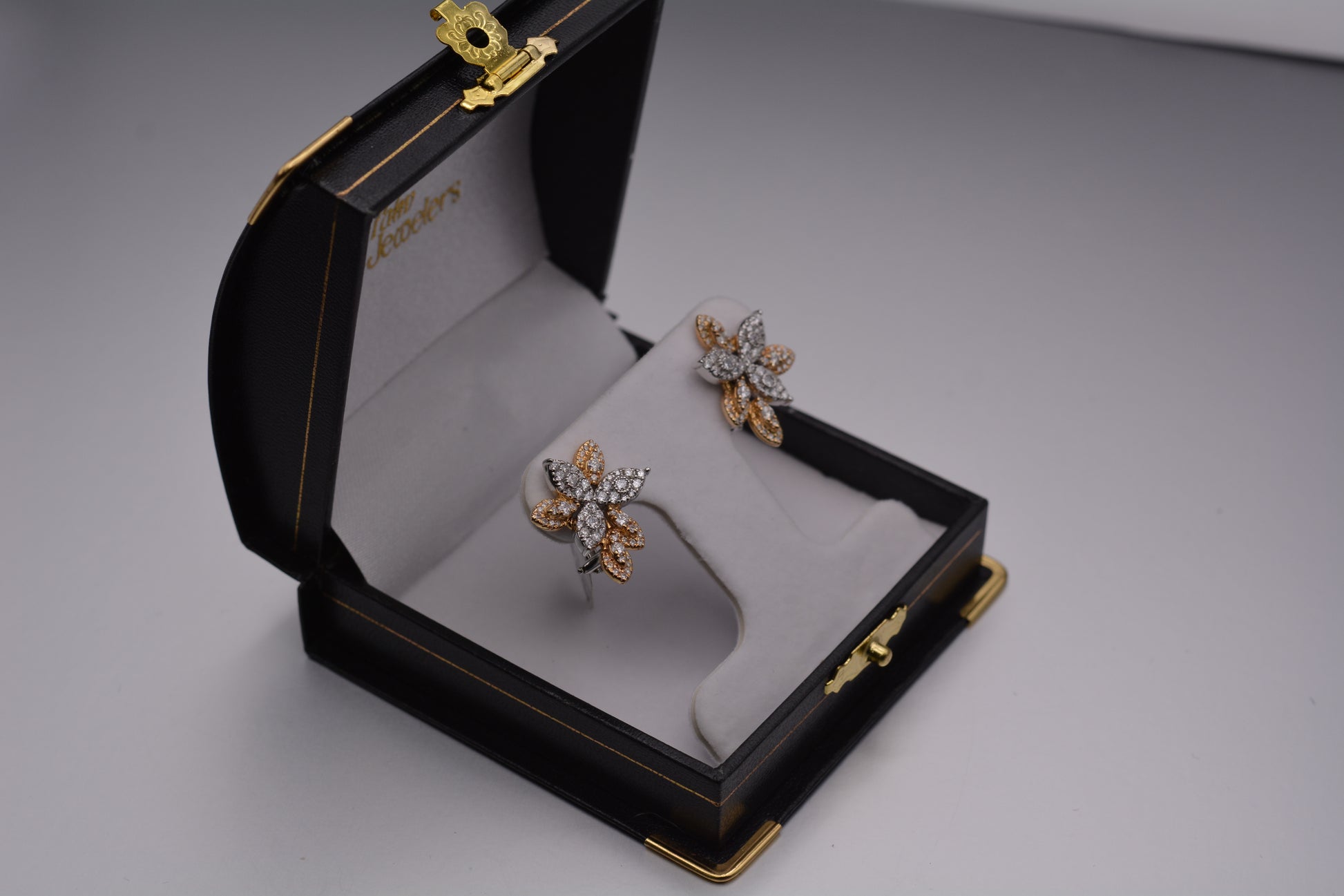 14KT Two Toned Diamond Flower Earrings