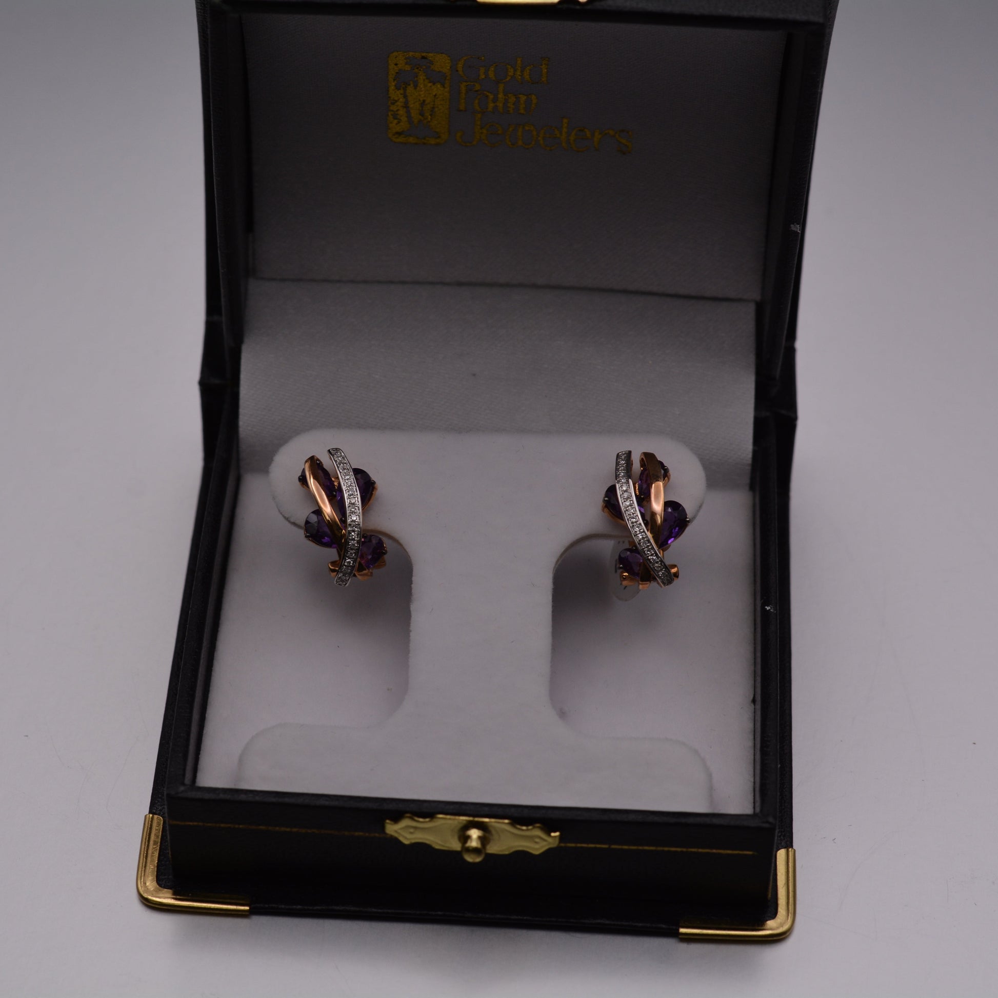 Vintage 14KT Yellow Gold Diamond and Amethyst Earrings