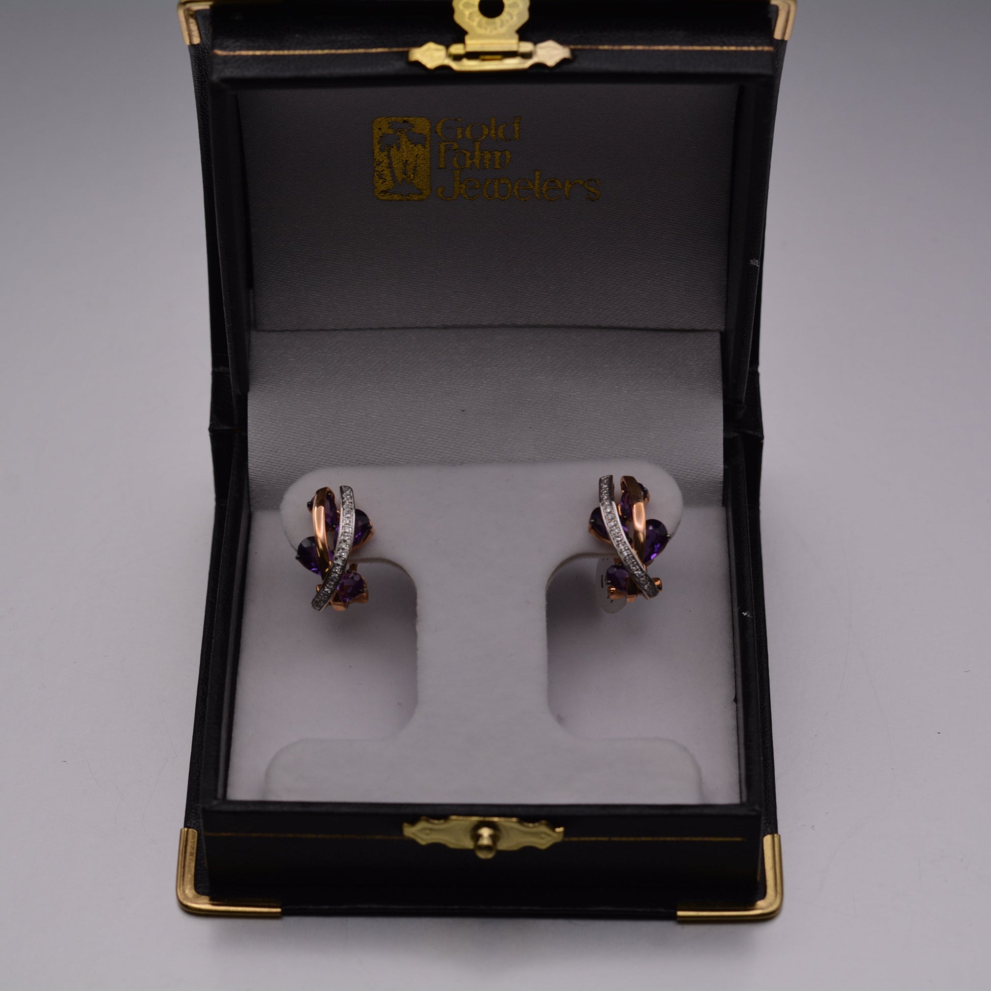 Vintage 14KT Yellow Gold Diamond and Amethyst Earrings