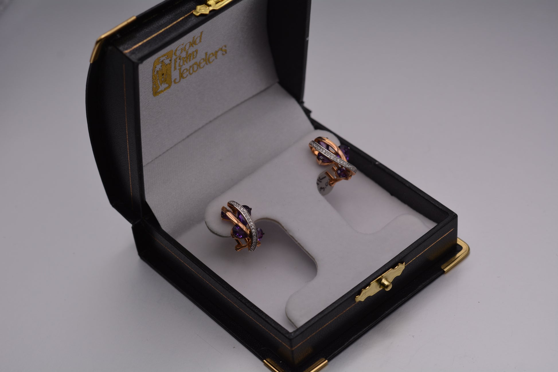 Vintage 14KT Yellow Gold Diamond and Amethyst Earrings