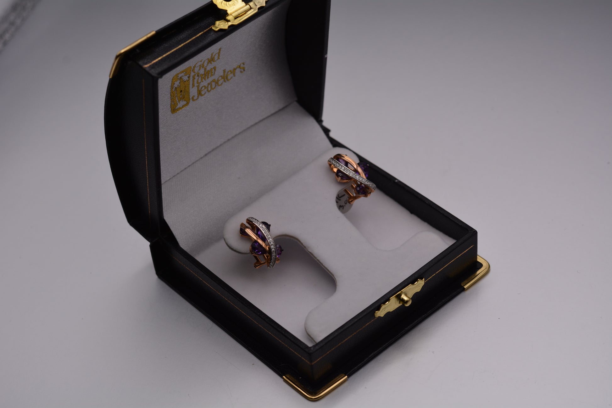 Vintage 14KT Yellow Gold Diamond and Amethyst Earrings