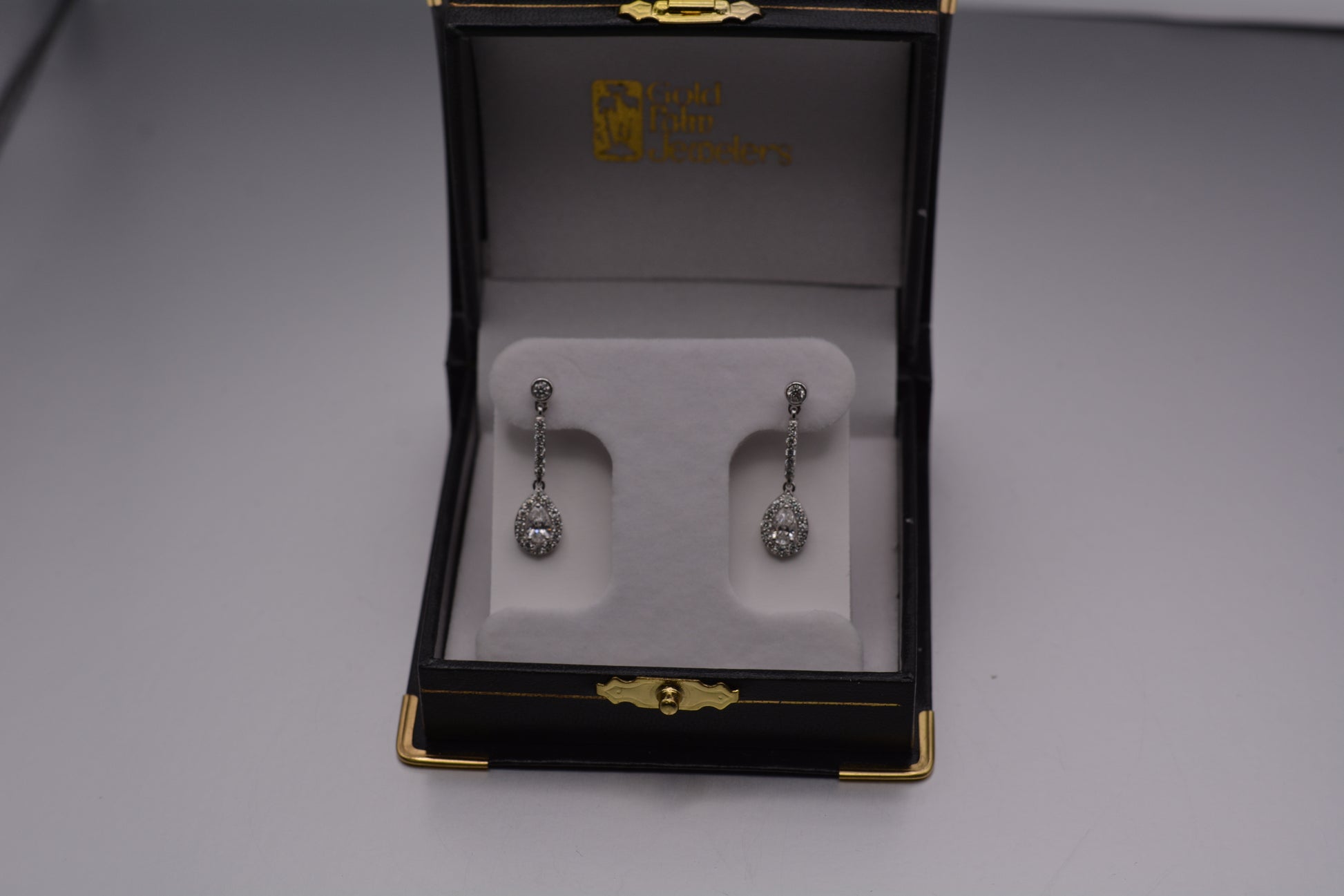 14KT White Gold Diamond Halo Dangle Earrings