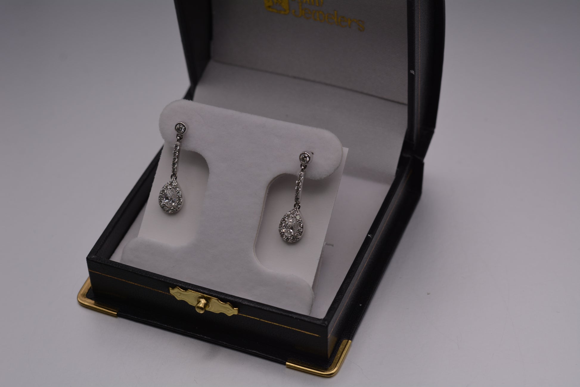 14KT White Gold Diamond Halo Dangle Earrings