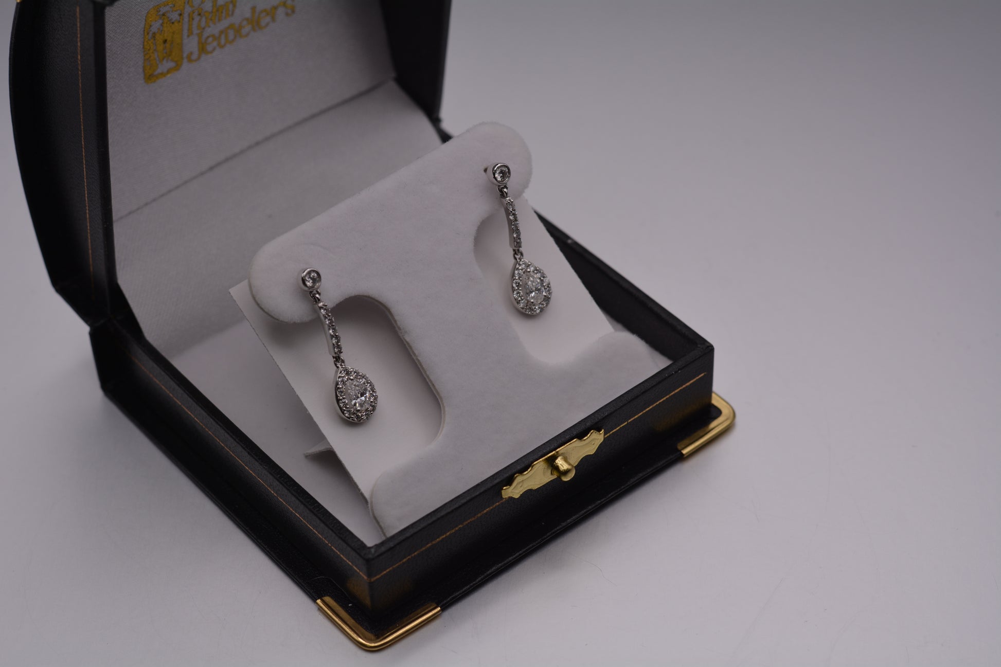 14KT White Gold Diamond Halo Dangle Earrings