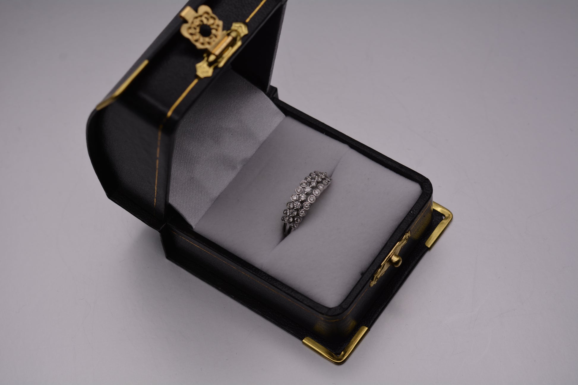 18KT 3 Row White Gold Round Diamond Ring