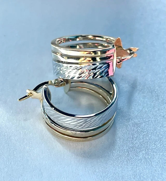 14KT Two Toned Hoop Earrings