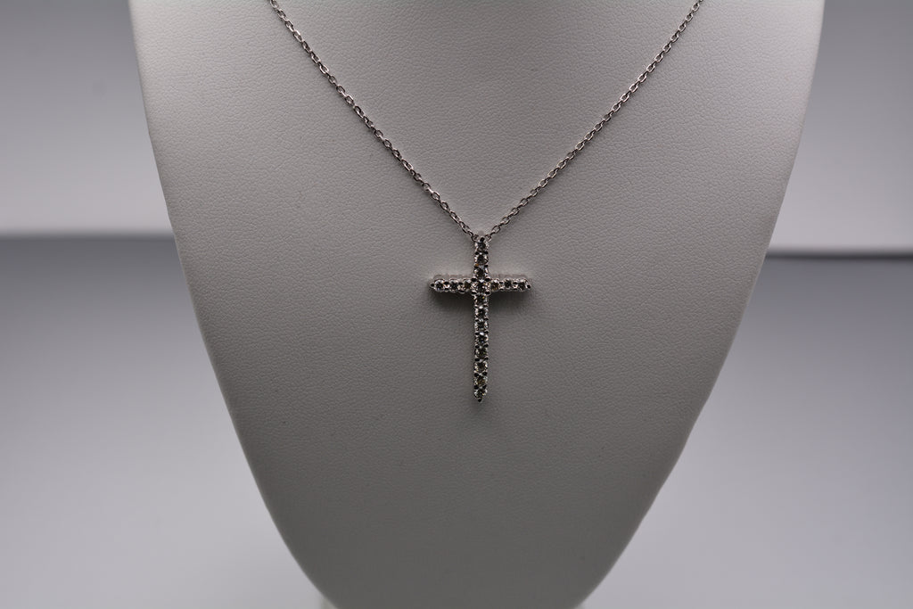 14KT White Gold Diamond Cross Necklace