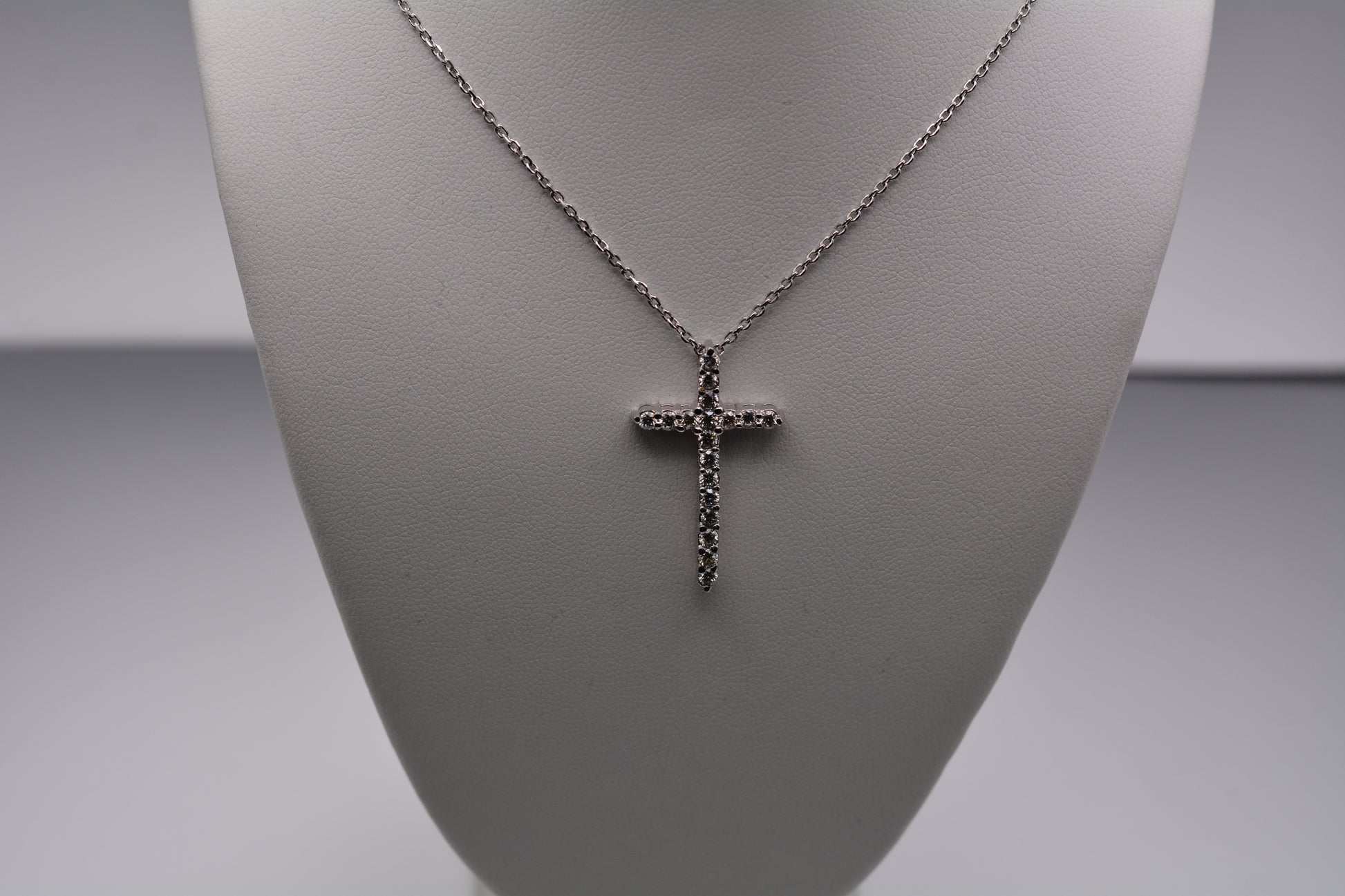 14KT White Gold Diamond Cross Necklace