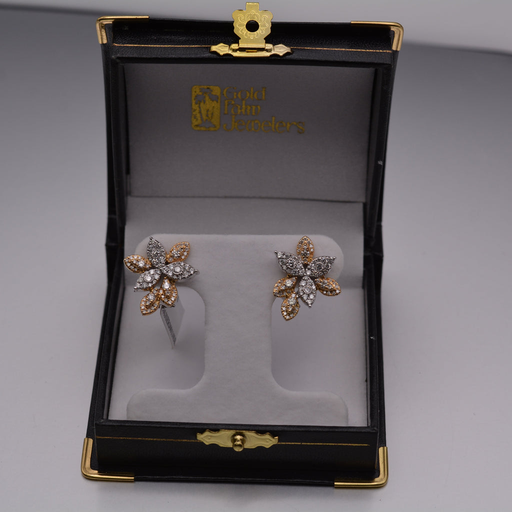 14KT Two Toned Diamond Flower Earrings