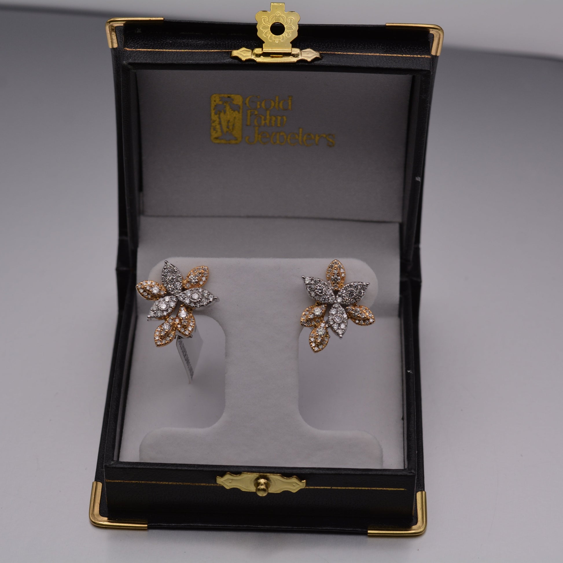 14KT Two Toned Diamond Flower Earrings