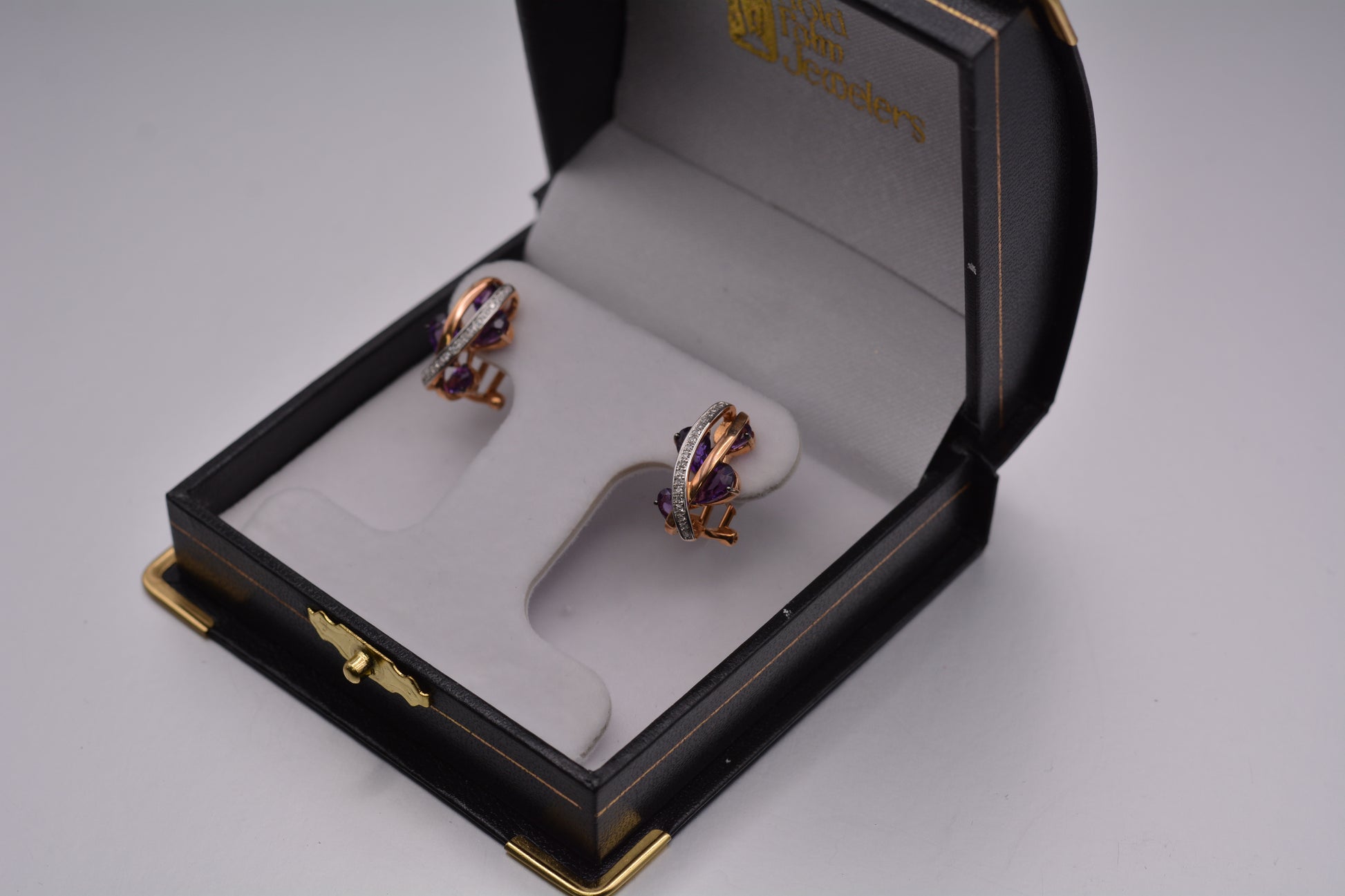 Vintage 14KT Yellow Gold Diamond and Amethyst Earrings