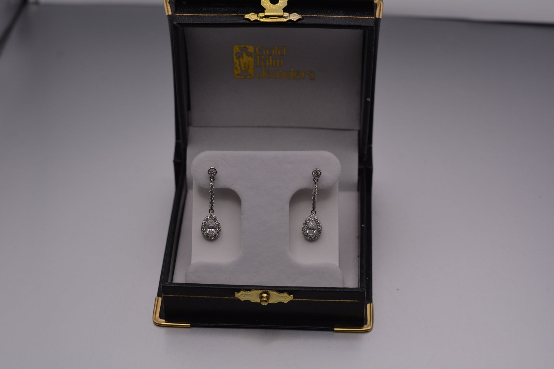 14KT White Gold Diamond Halo Dangle Earrings