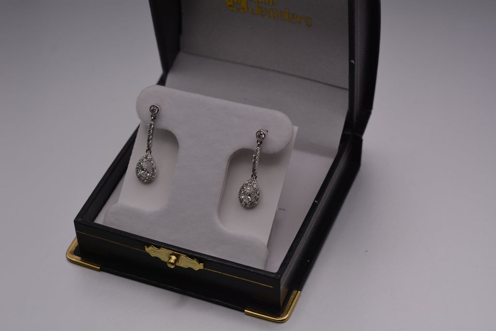 14KT White Gold Diamond Halo Dangle Earrings